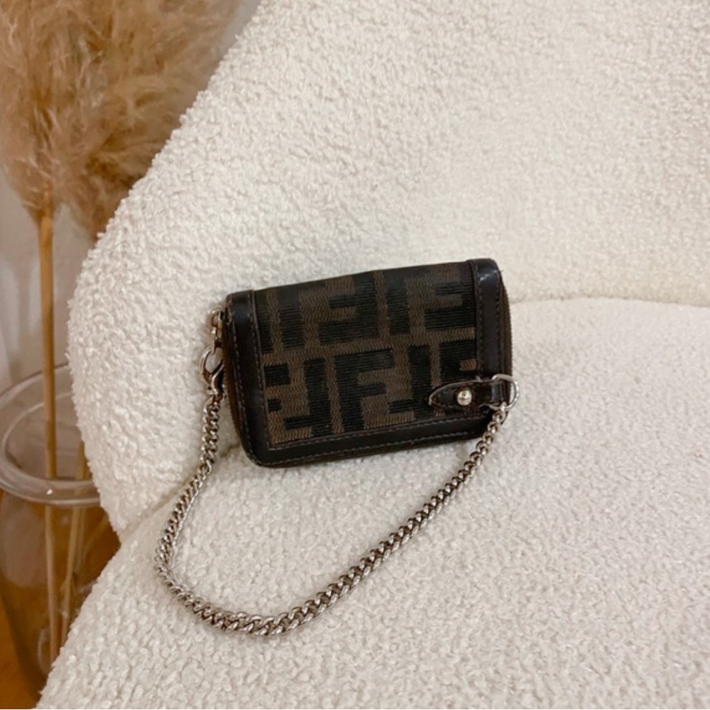 Fendi Zucca Print Wallet on a Chain in Brown Canvas